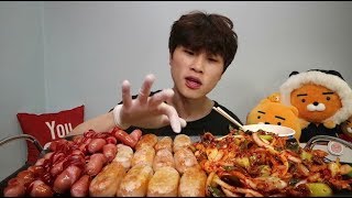 너무배고파서 아침에 햄고빼기+파절이+오징어롤만두 먹방 mukbang Eating show