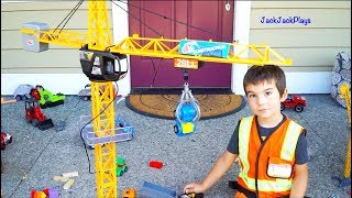 Mega Crane Surprise Toy Unboxing! Construction Trucks and Costume Pretend Play | JackJackPlays