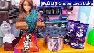 Barbie Preparing All Favourite Choco Lava Cake Using Diary Milk and Bourbun Biscuit/Mini Cooking