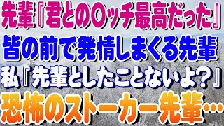 【修羅場】先輩『君との〇ッチ最高だった』皆の前で発情しまくる先輩私『先輩としたことないよ？』恐怖のストーカー先輩…