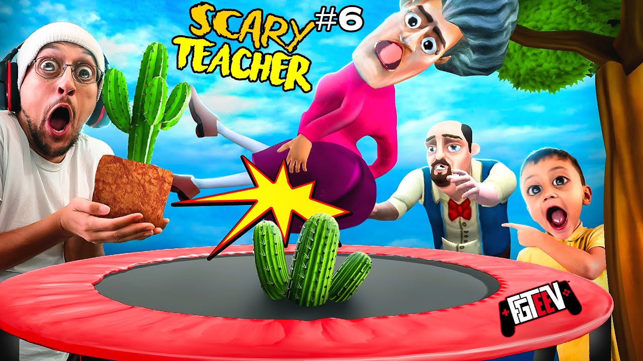 Scary Teacher Vs Cactus Trampoline Bbahahahaha Fgteev Completes