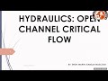 HYDRAULICS: OPEN CHANNEL FLOW (CRITICAL)