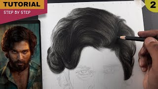 Hair Drawing Tutorial With Charcoal Pencil,   Allu Arjun Drawing , Pushpa Drawing