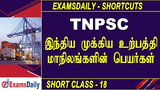 TNPSC Short Classes 18 : இந்தியாவில் முக்கிய உற்பத்தி மாநிலங்களின் பெயர்கள் | TNPSC GK