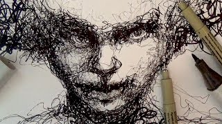 Pen and Ink Drawing Tutorials | Scribble portrait drawing demo