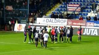 Europa League Slovan Liberec - SC Freiburg fans celebrating with the team \u0026 Christian Streich