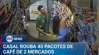 Casal é flagrando roubando 40 pacotes de café em supermercado | #SBTNews (12/02/25)