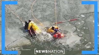 WATCH: Teens fall through ice near crew practicing rescues | Rush Hour