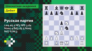 Русская партия #1: 1.e4 e5 2.Nf3 Nf6 3.d4 Nxe4 4.Bd3 d5 5.Nxe5 Nd7 6.Nc3 // Дебют