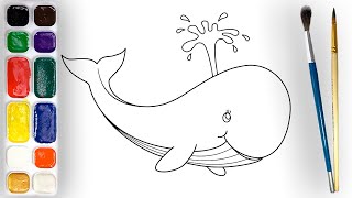 How to Draw a Whale  Easy Step by Step. Learn to Drawing and Colouring