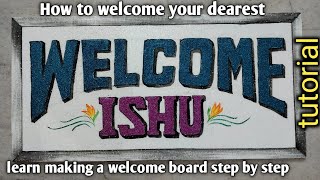 letter writing on thermocol//welcome board on thermocol with glitter//थर्मोकोल का स्वागत बोर्ड बनाएं