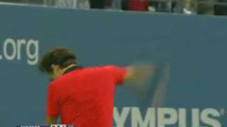 Federer vs. Djokovic - US Open 2009 Semifinal - Unbelievable shot