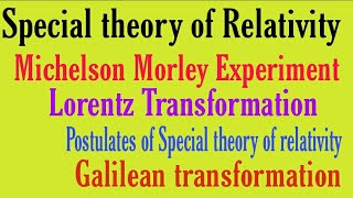 Special theory of Relativity I  Michelson Morley Experiment I BSc Physics l Master Cadre Physics