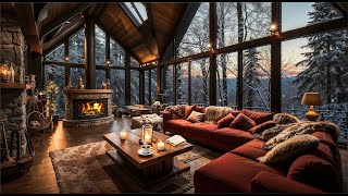 Cozy Cabin Winter Nights ~ Soft Jazz Music and Snowfall Ambience for Relaxation and Peaceful Moments