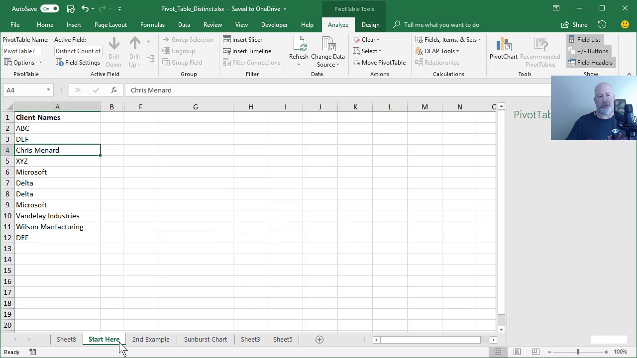 Distinct Count With A PivotTable In Excel By Chris Menard - YouTube