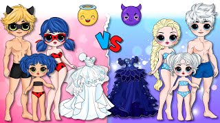 Elsa Princess & Ladybug Family: ANGEL or DEVIL Wedding Dress? / DIYs Paper Dolls & Crafts