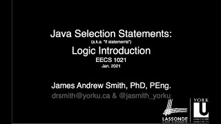 Class: Selection Statements in Java -- Intro to Logic