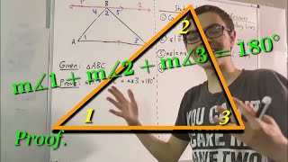 Geometry: Proving that the sum of the angles of a triangle equals 180 degrees (ILIEKMATHPHYSICS)