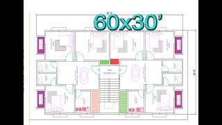 আড়াই কাঠা জমিতে ৩ বেডের ২ ইউনিট বাড়ির প্লান ডিজাইন ৬০ বাই ৩০ | 2 Unit BUILDING PLAN ON 60'X30'