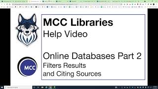MCC Libraries Databases Part 2--Filtering Results and Citations