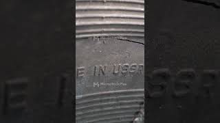 Made in USSR information sign on rubber tire