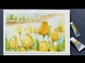 Watercolor Painting -Yellow Tulip- Wet on Wet-Tutorial Step by Step