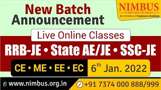 #EngineersAcademy | New Online Live Batch Announcement RRB JE/SSC JE & State AE/JE For All Branch