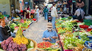 Explore The Phnom Penh Street Food \u0026 Morning Market, Organic Vegetables, Fruits an Open Air Market