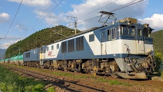 〔4K UHD//sp〕JR貨物・中央本線(中央西線)：塩尻～洗馬駅間、「EF64形重連」牽引貨物列車/走行シーン。《8885》