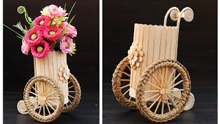 Home decor Jute craft idea | Cycle #FlowerVase Showpiece Making with ice-cream sticks | DIY Handmade
