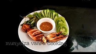 មឹកអាំងជាមួយទឹកដោះស្រស់^ Khmer Food [Grilled Squid with Fresh Milk]