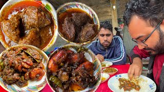 Eating Lunch(Rice \u0026 Spicy Meat Curry, Shrimp Gravy) With Friends at Golam Hotel, Enayetpur