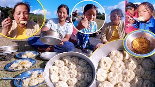 Momo party in shelter II Sharmila Sumnima Binuta \u0026 frens having momo@AloneAdhirajnepal