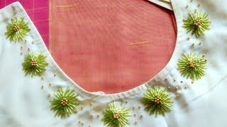 Tube beads flower | பச்சை வண்ண பூக்கள் | Stitched blouse design