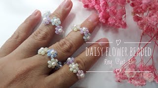 How to make Daisy flower beaded ring || Bead Ring || Cara Membuat cincin manik bunga (Part 2)