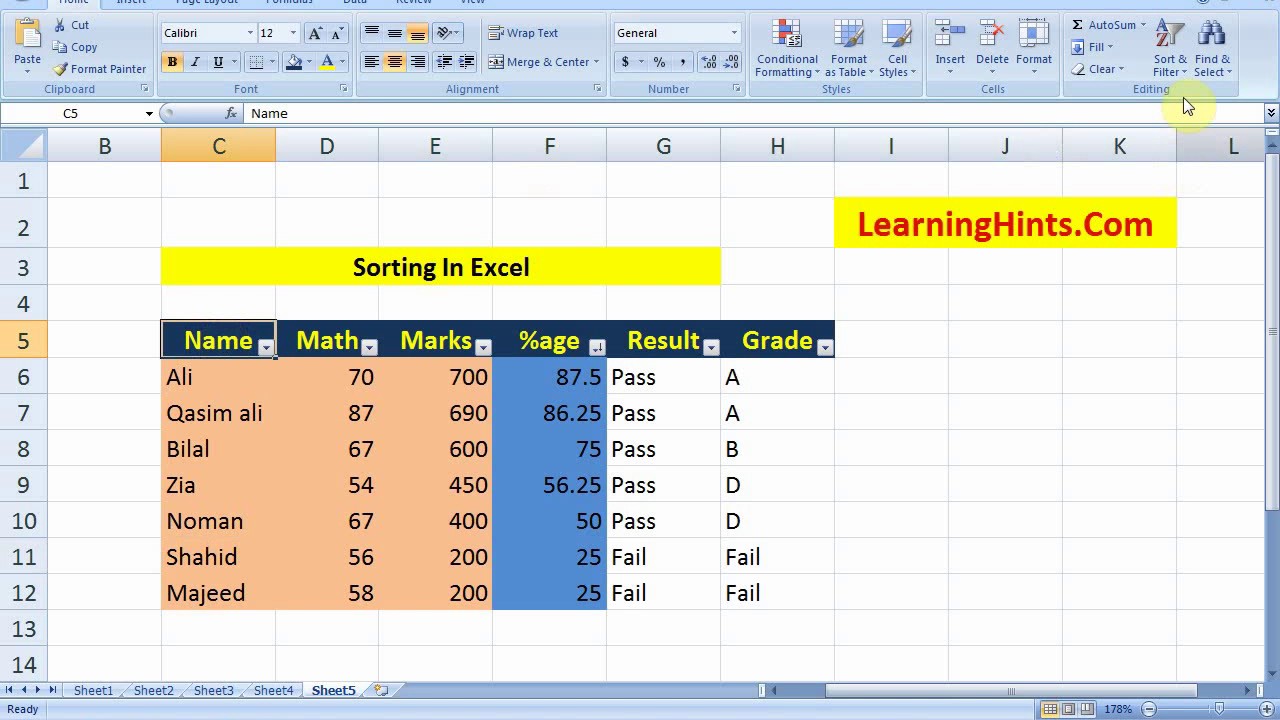 Sorting In Ms Excel Youtube