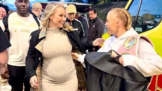 EBANIE BRIDGES WITH BABY BUMP GREETS ELLE BROOKE AT MISFITS NEWCASTLE