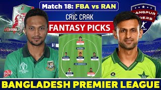🔴Live BPL 2023: FBA vs RAN Dream11 Team | Fortune Barishal vs Rangpur Riders Live Fantasy Team