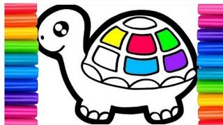 Drawing \u0026 Coloring a glitter turtle.  Essy step by step Drawing \u0026 Coloring for Toddlers \u0026 Kids