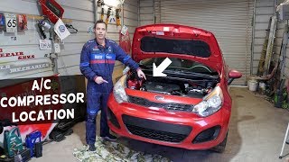 KIA RIO AC COMPRESSOR LOCATION. WHERE IS THE A/C COMPRESSOR