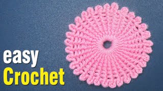 Easy Crochet: How to Crochet Tunisian Flower Coaster Motif for beginners. Tunisian Flower pattern.