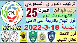 ترتيب الدوري السعودي وترتيب الهدافين ونتائج مباريات اليوم الجمعة 18-3-2022 من الجولة 25
