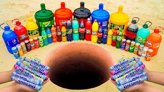 EXPERIMENT: Big Toothpaste Eruption from Giant Coca Cola, Fanta, Sprite, Pepsi, Mtn Dew and Mentos