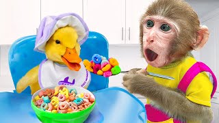 Bibo Monkey Pretend Good Brother to Take Care of Duck by Biggest Milk Bottle | KUDO ANIMAL BIBO