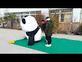 lovely plush inflatable panda costumes suit with blower and battery for parade decoration