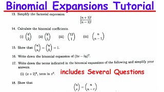 Math 1100 Tut 5 Part 2 2024 - Binomial Expansions Practice