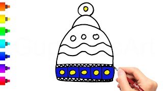 How to Draw a Woolen Winter Hat for kids - Drawing and Coloring