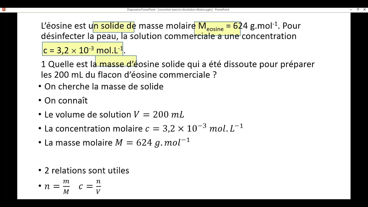 Correction Exercice Dissolution Dilution - YouTube