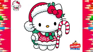 How to Draw Christmas Hello Kitty | Simple and Easy Christmas Drawing Tutorial