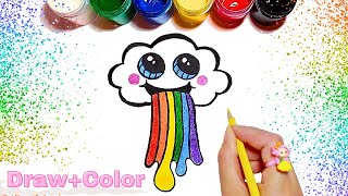 How to Draw a Rainbow and Clouds Easy with Coloring | So Cute drawing #howtodraw #cutedrawing